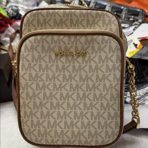 Michael Kors Tan and Brown Logo Crossbody